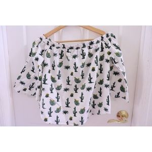 Cactus Print Off The Shoulder Blouse Top